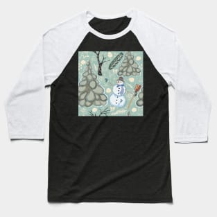 Snowman Winter Pattern Baseball T-Shirt